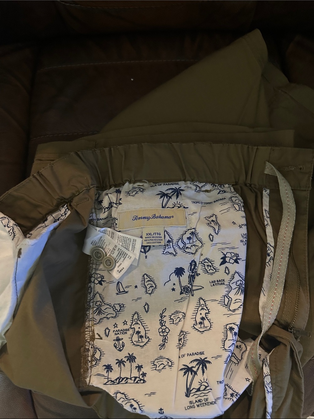 Tommy Bahama Olive Green Kids' Shorts with White Island-Print Lining